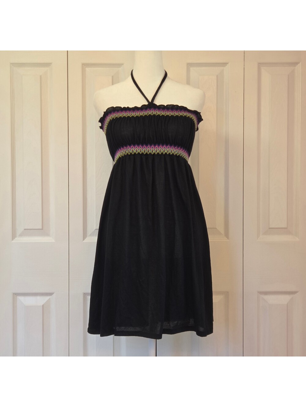 Black Babydoll Halter Tube Dress Y2K Boho Beach Halter A-line Mini Op Size M